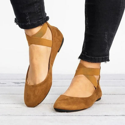 Comfortable Flats for Women with Round Toe Cross Strap Slip On Ballet Wedge Style
