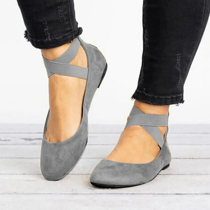 Comfortable Flats for Women with Round Toe Cross Strap Slip On Ballet Wedge Style