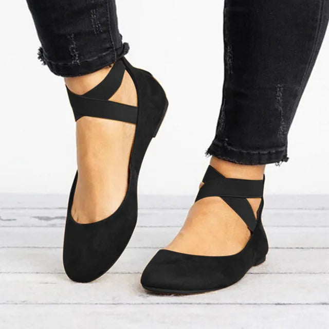 Comfortable Flats for Women with Round Toe Cross Strap Slip On Ballet Wedge Style