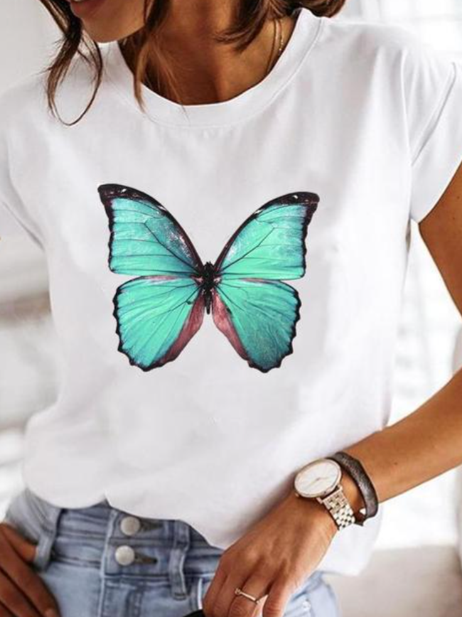 Comfortable Graphic Print Blouses for Women with Round Neck Short Sleeve Relaxed Soft Cotton Style
