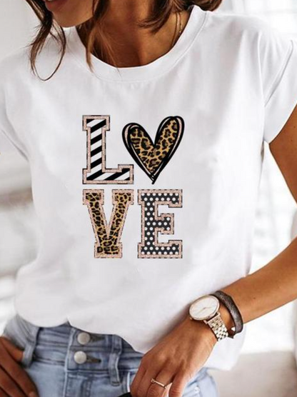 Comfortable Graphic Print Blouses for Women with Round Neck Short Sleeve Relaxed Soft Cotton Style
