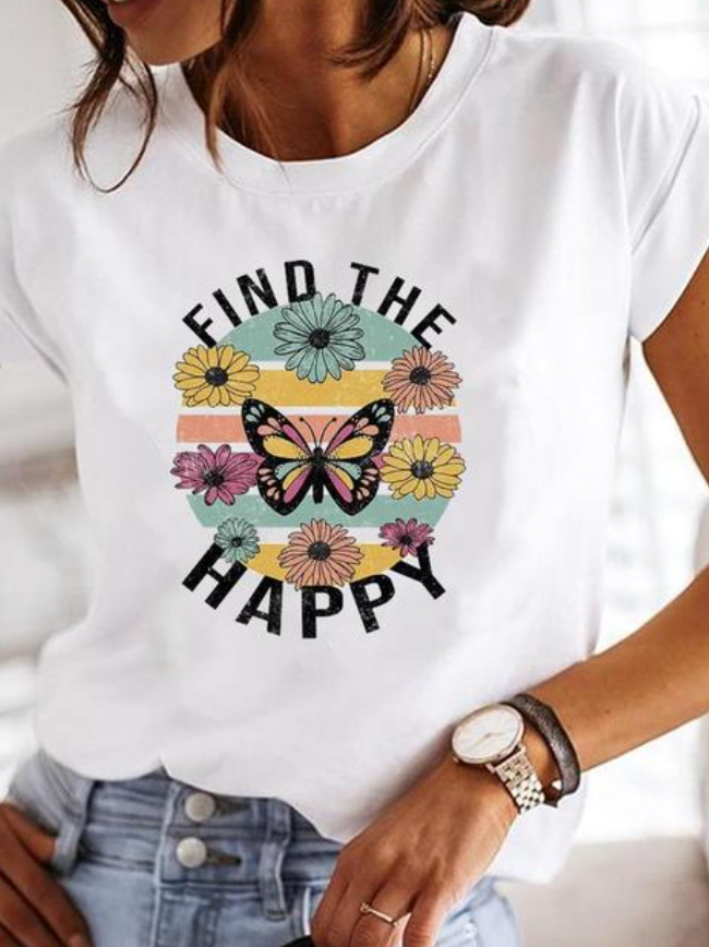 Comfortable Graphic Print Blouses for Women with Round Neck Short Sleeve Relaxed Soft Cotton Style