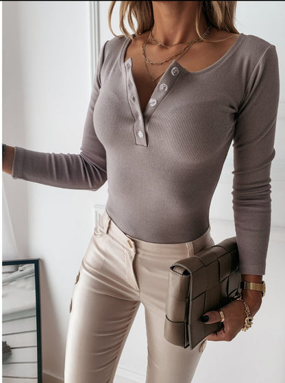Effortless Henley Blouses for Women with V Neck Button Long Sleeve Fitted Ribbed Style