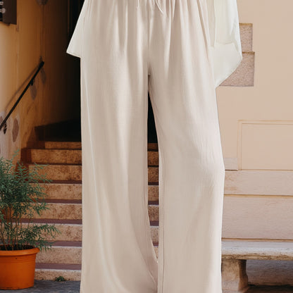 Effortless Linen Wide Leg Pants for Women with High Waist Flowing Relaxed Casual Style