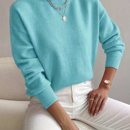 Comfortable Knit Sweater for Women with Mock Neck Long Sleeve Relaxed Oversized Style
