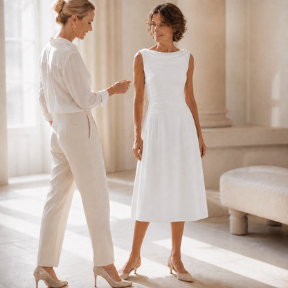 Elegant Draped Midi Dress for Women with Cowl Neck Sleeveless Pleated Waist Fall Wedding Guest Style