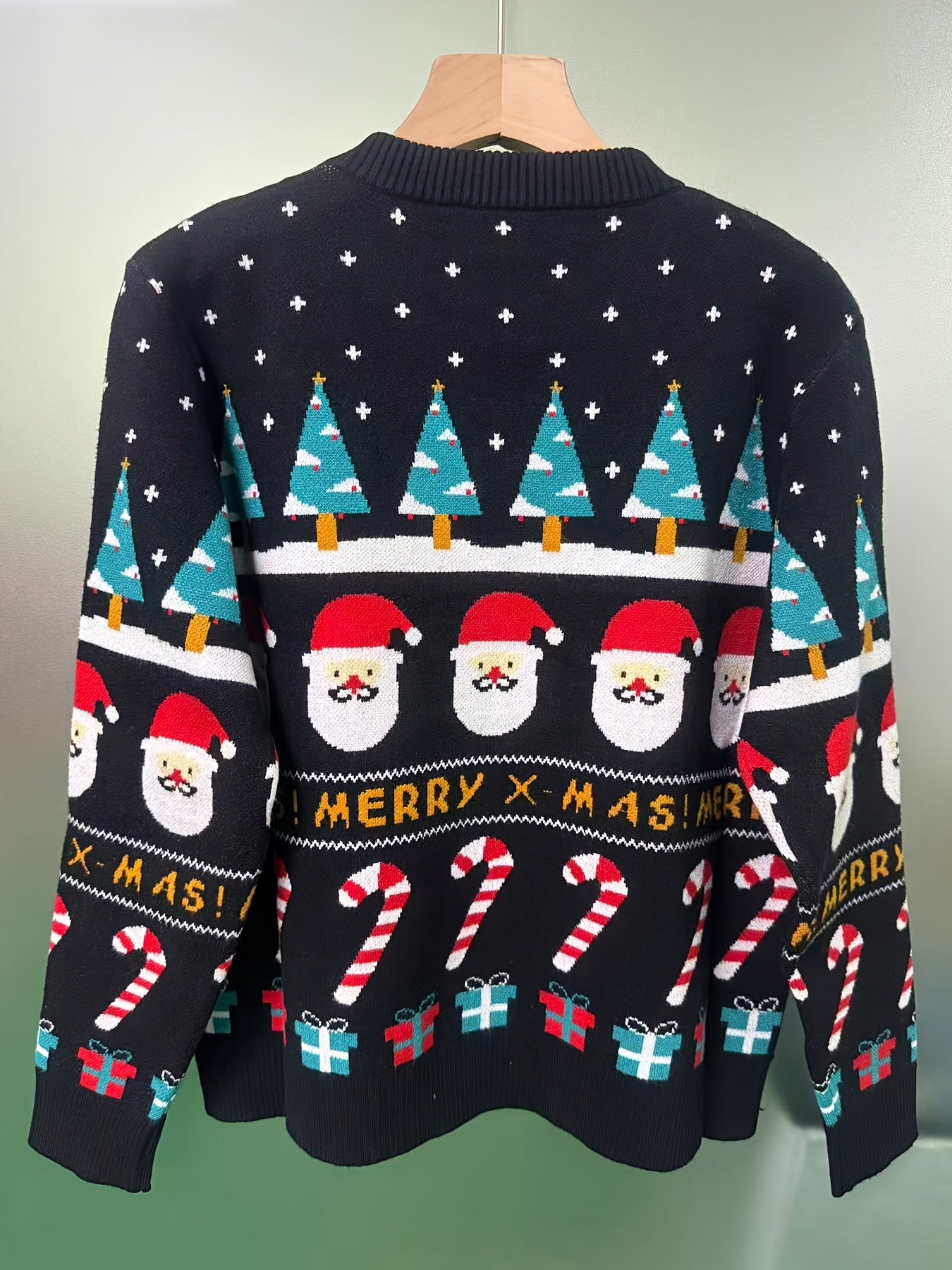 Comfortable Christmas Tacky Sweater for Women with Crew Neck Long Sleeve Santa Print Oversized Knit Style