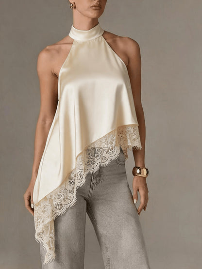 Effortless Going Out Top for Women with Asymmetric Fringe Halter Style
