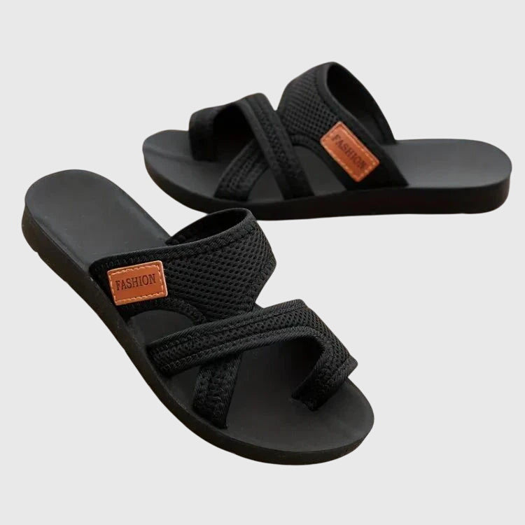 Comfortable Orthopedic Sandals for Women with Crossover Mesh Strap Flat Open Toe Slip On Casual Style