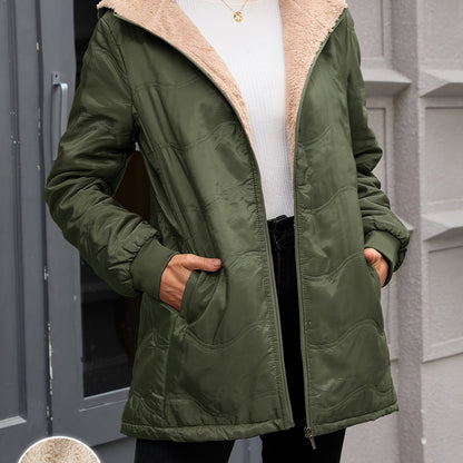 Comfortable Sherpa Lined Quilted Jacket for Women with Hooded Long Sleeve Zip Front Relaxed Style