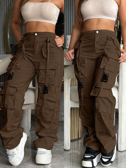 Effortless Cargo Pants for Women with High Waist Multi Pocket Wide Leg Utility Style