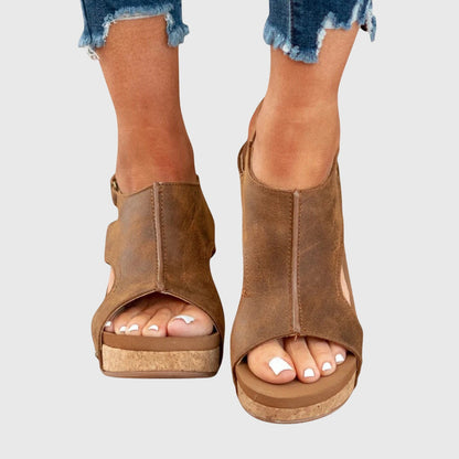 Comfortable Orthopedic Sandals for Women with Crossover Strap Cork Wedge Platform Open Toe Casual Style