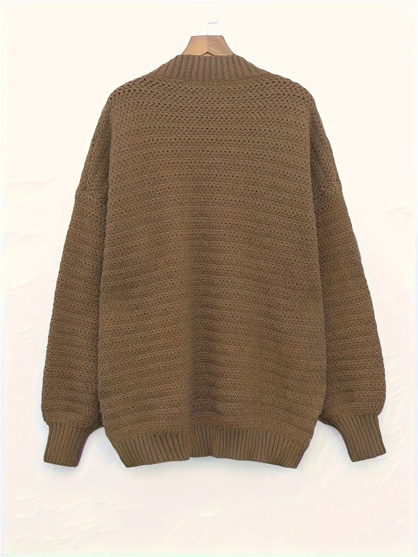 Comfortable Textured Knit Sweater for Women with Mock Neck Long Sleeve Ribbed Cuff Relaxed Oversized Style