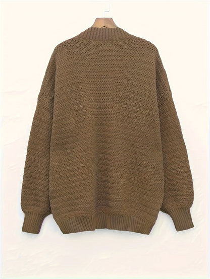 Comfortable Textured Knit Sweater for Women with Mock Neck Long Sleeve Ribbed Cuff Relaxed Oversized Style