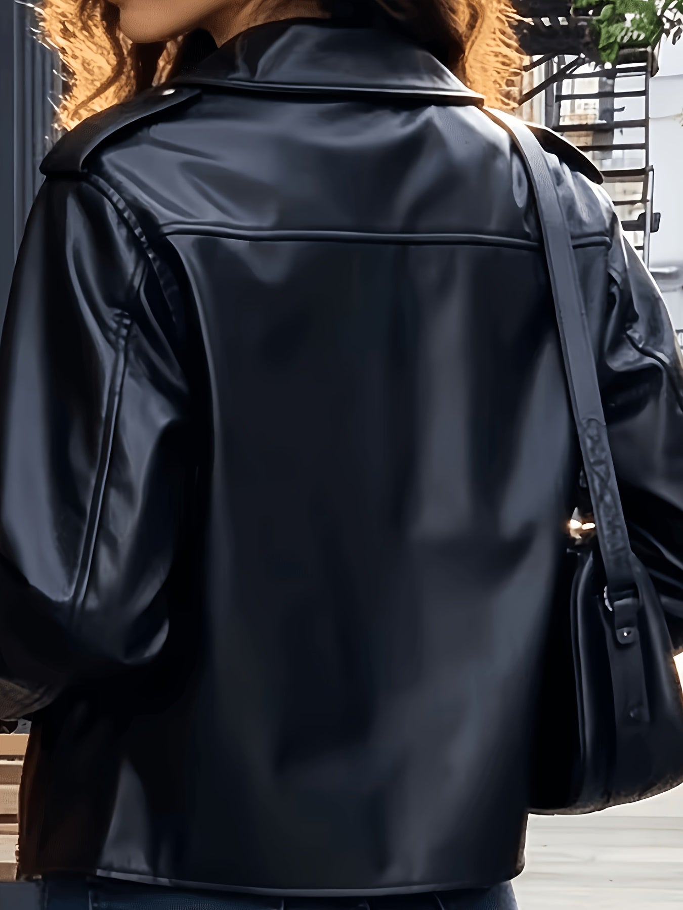 Edgy Black Faux Leather Moto Jacket for Women with Notched Lapel Asymmetrical Zip Ribbed Biker Style