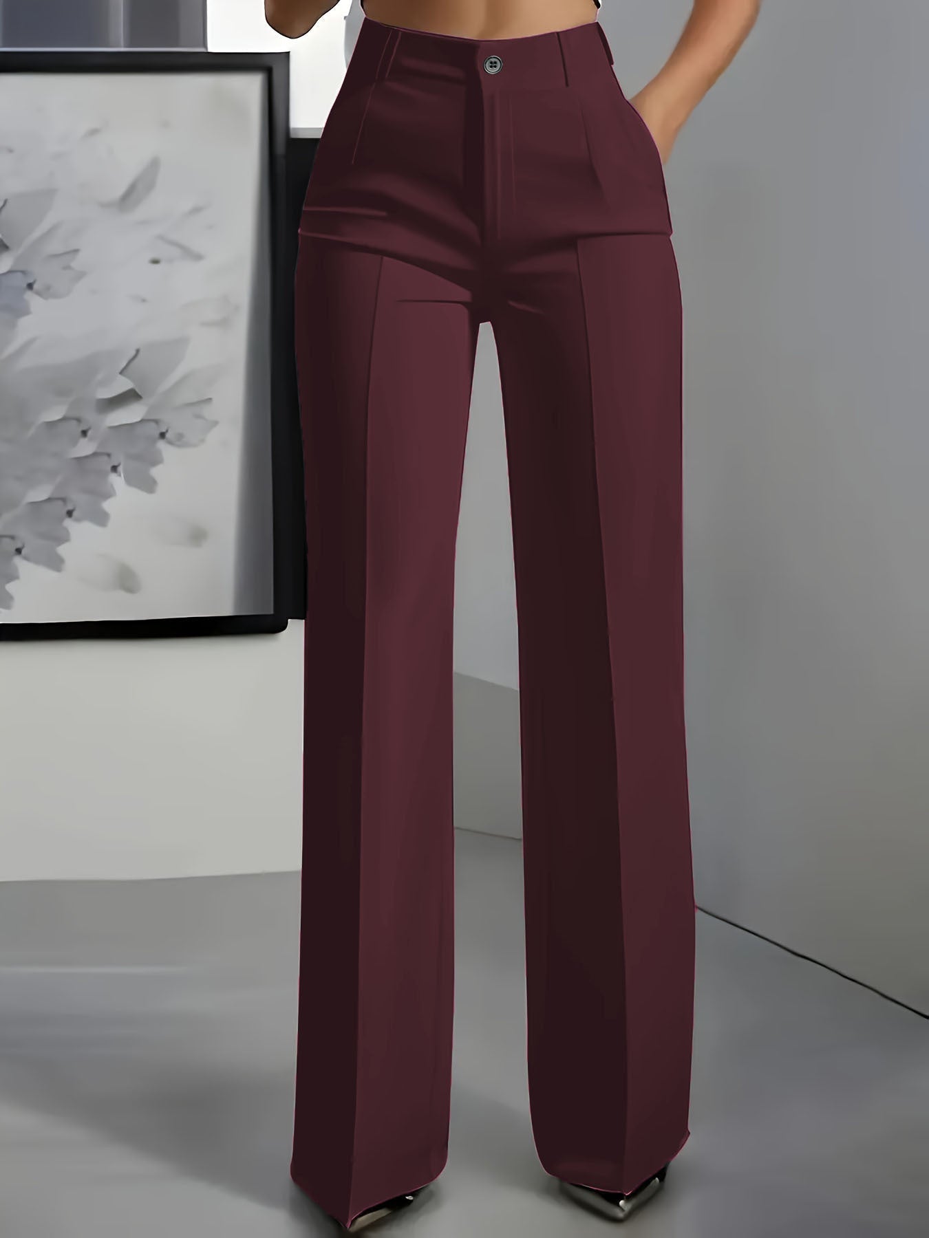 Elegant Tailored Wide Leg Pants for Women with High Waist Button Front Pleated Office Style