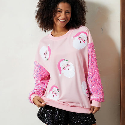 Comfortable Sequin Christmas Tacky Sweater for Women with Crew Neck Long Sleeve Santa Oversized Knit Style