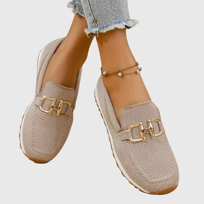 Comfortable Orthopedic Loafers for Women with Gold Horsebit Detail Mesh Knit Slip On Platform Style