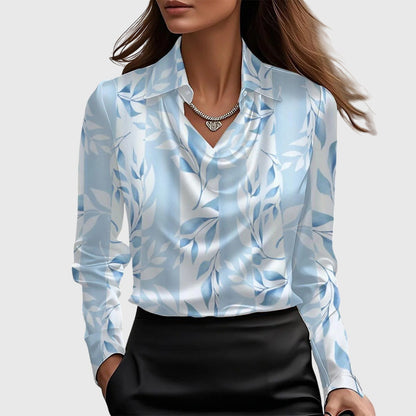 Elegant Satin Long Sleeve Shirt for Women with Cowl Neck Collar Relaxed Silky Style