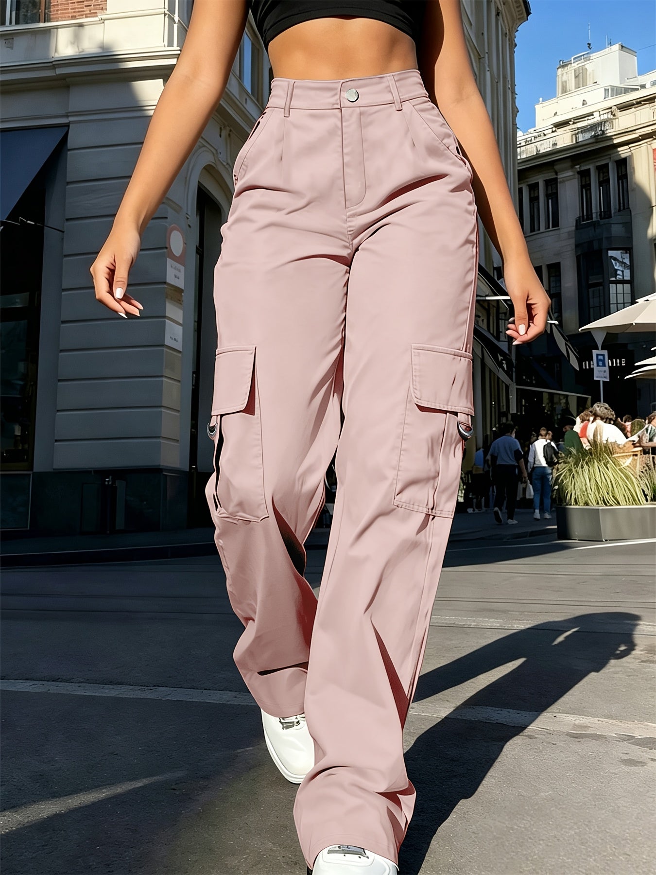 Effortless Cargo Pants for Women with High Waist Drawstring Wide Leg Relaxed Style