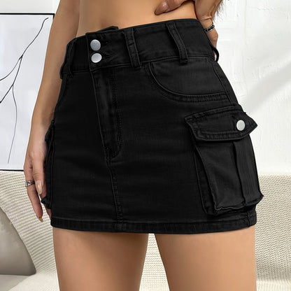 Stylish Denim Mini Skirt for Women with High Waist Cargo Pocket Jean Skirt Street Style