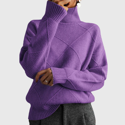 Comfortable Ribbed Knit Sweatshirt for Women with Turtleneck Long Sleeve Oversized Drop Shoulder Style