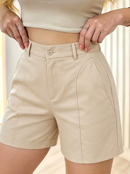 Effortless Khaki Shorts for Women with High Waist Button Front Relaxed Wide Leg Style