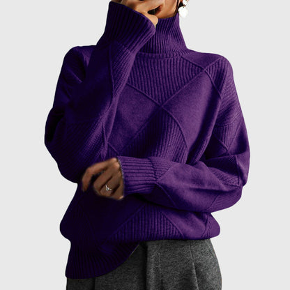 Comfortable Turtleneck Sweater for Women with High Neck Long Sleeve Relaxed Oversized Knit Style