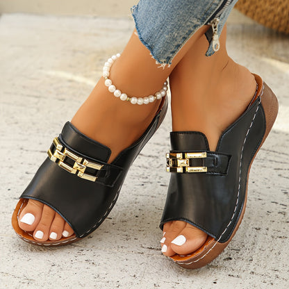 Beverly Gold-Link Slide Sandals