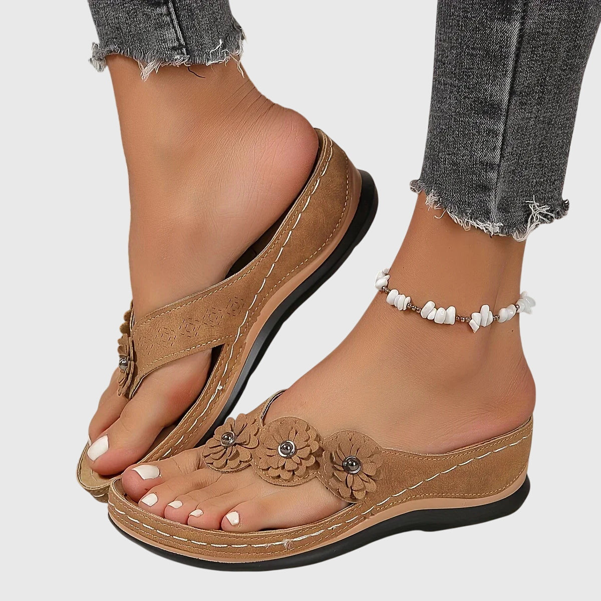 Comfortable Wedge Sandals for Women with Floral Strap Flip Flop Style