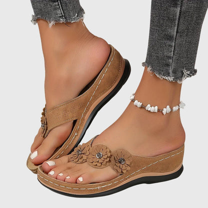 Comfortable Wedge Sandals for Women with Floral Strap Flip Flop Style