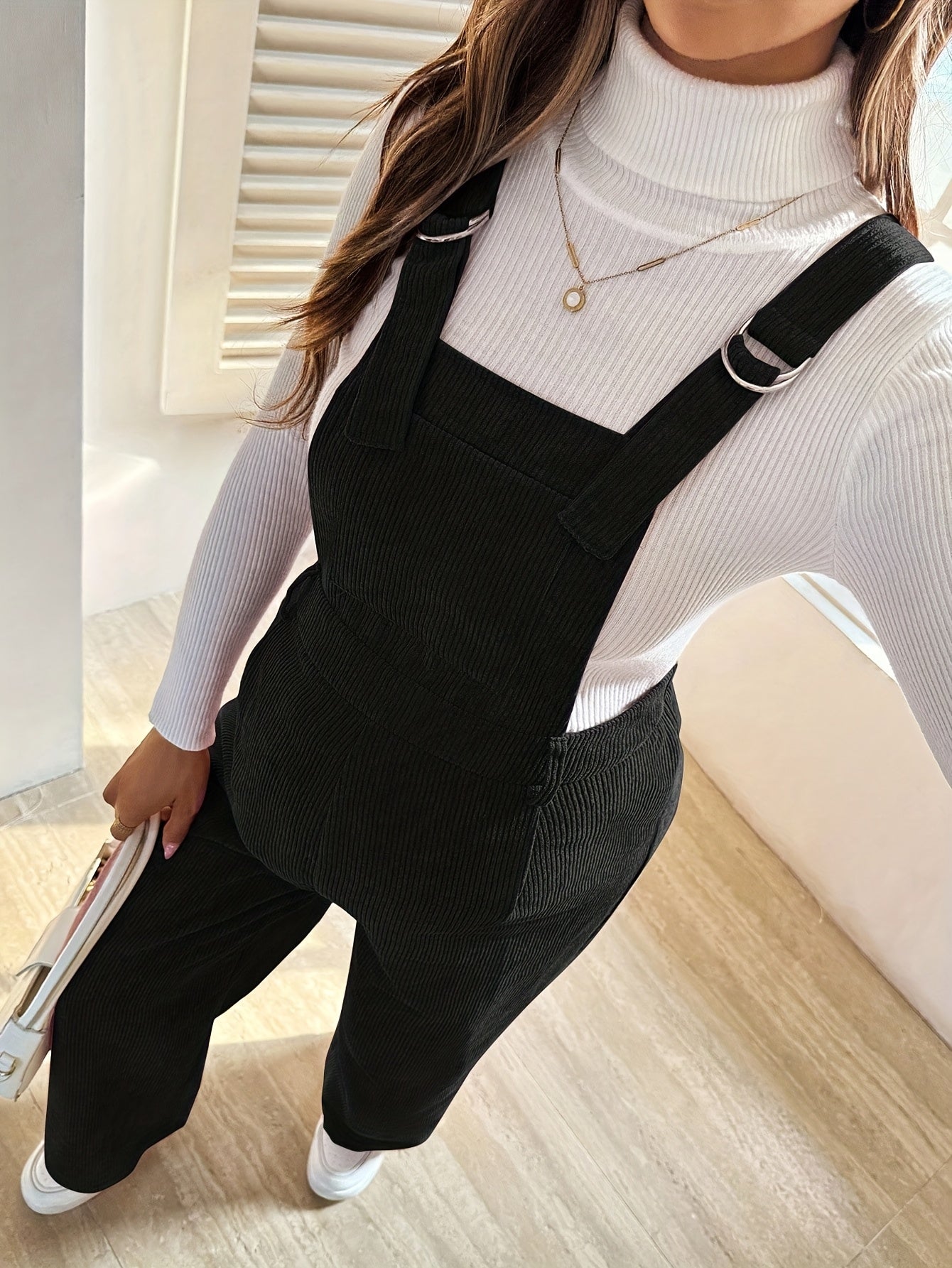 Effortless Corduroy Maternity Overalls for Women with Square Neck Sleeveless Wide Leg Relaxed Style