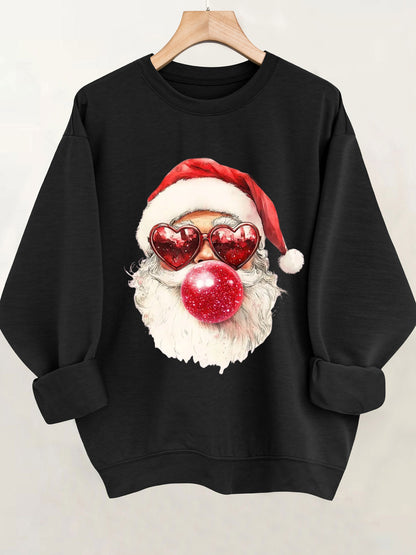 Comfortable Santa Graphic Christmas Tacky Sweater for Women with Crew Neck Long Sleeve Oversized Pullover Style
