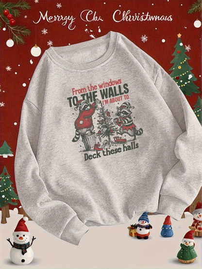 Comfortable Graphic Print Christmas Tacky Sweater for Women with Crew Neck Long Sleeve Oversized Pullover Style