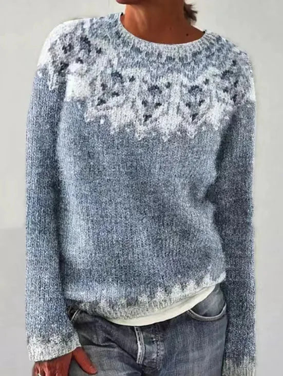 Comfortable Ombre Fair Isle Sweater for Women with Crew Neck Long Sleeve Relaxed Oversized Knit Style