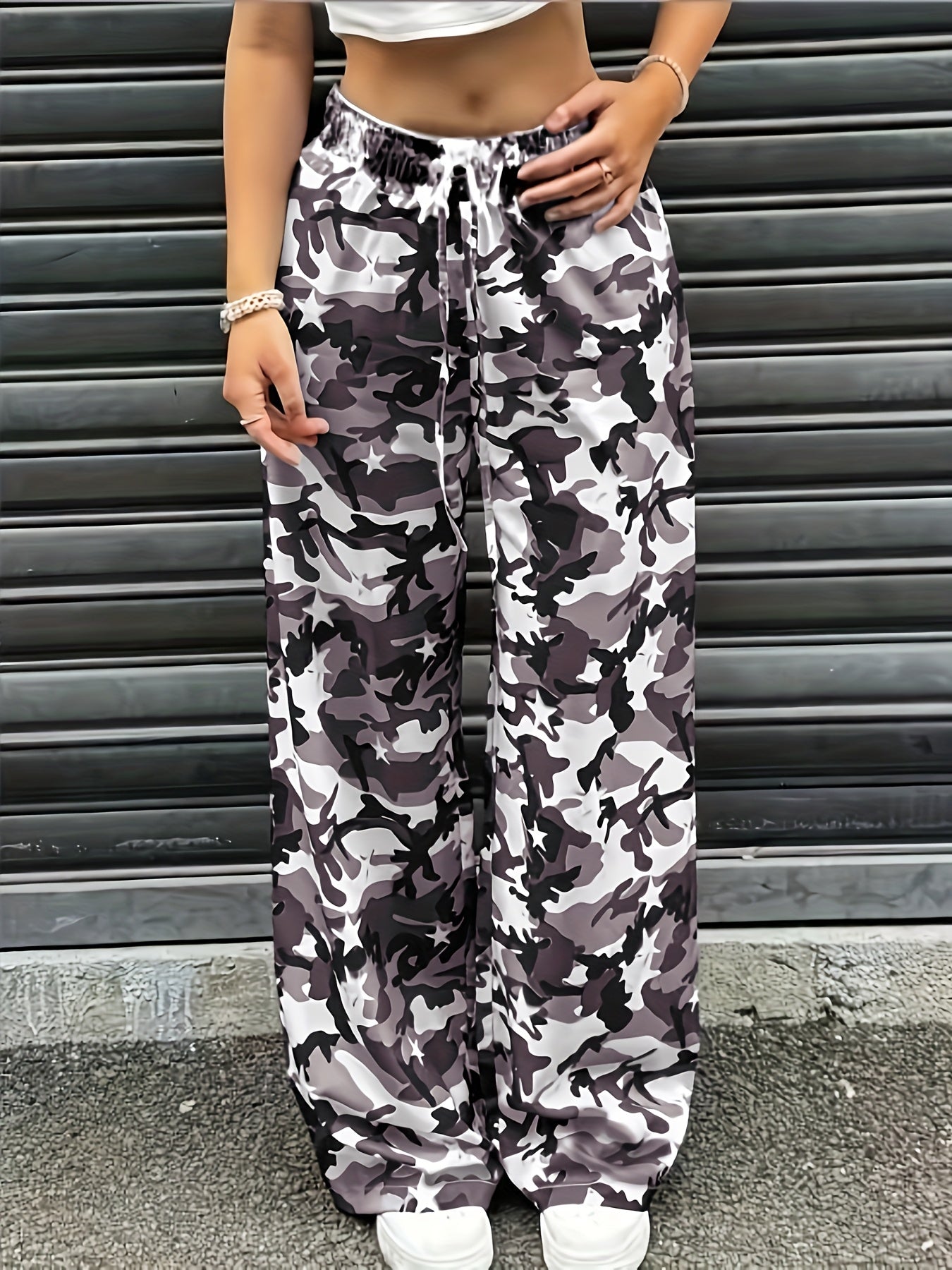 Effortless Camo Pants for Women with High Waist Drawstring Wide Leg Relaxed Streetwear Style