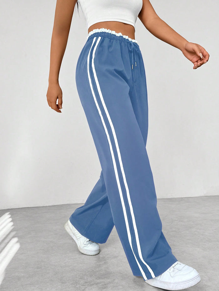 Effortless Striped Wide Leg Pants for Women with High Waist Drawstring Relaxed Casual Style