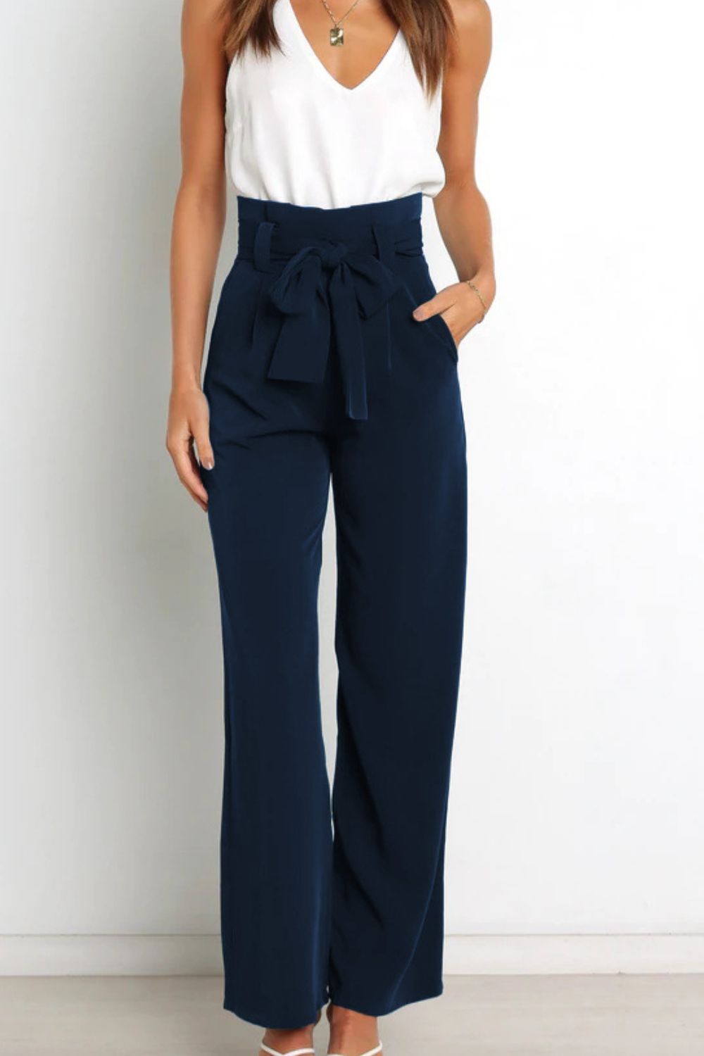 Effortless Wide Leg Pants for Women with High Waist Paperbag Belted Tapered Relaxed Style