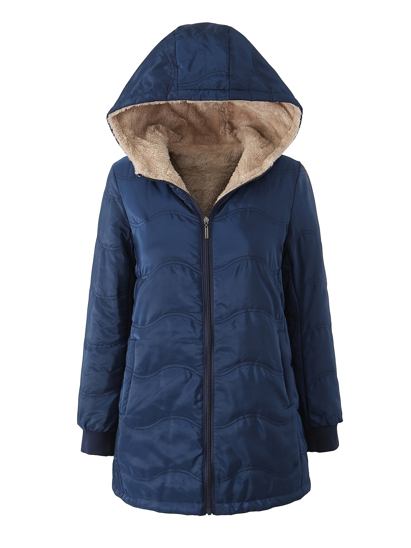 Comfortable Sherpa Lined Quilted Jacket for Women with Hooded Long Sleeve Zip Front Relaxed Style