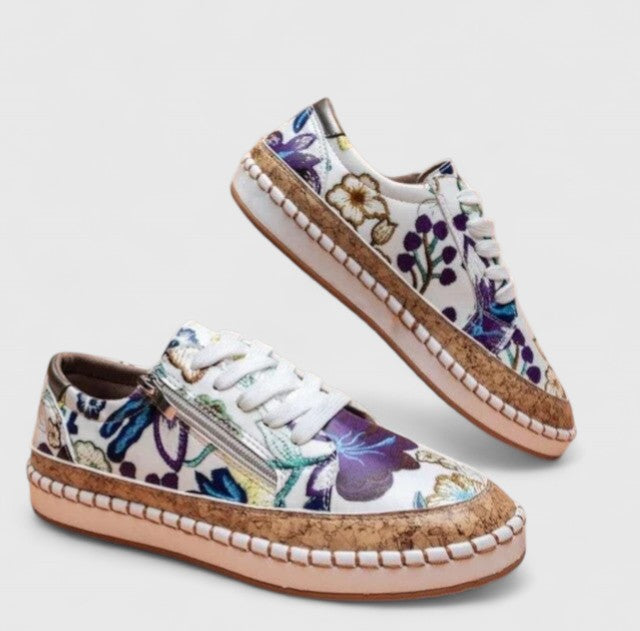Stylish Floral Platform Sneakers for Women with Cork Espadrille Sole
