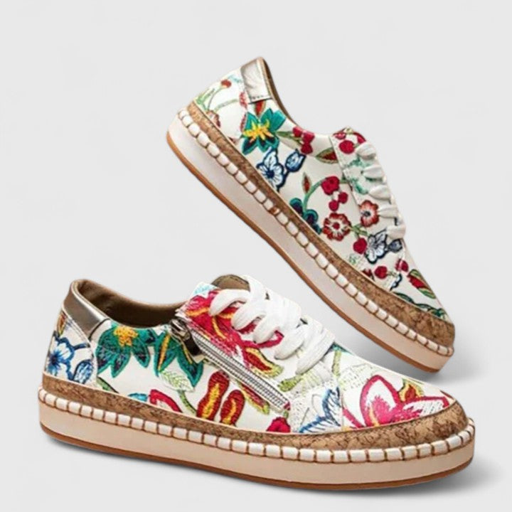 Stylish Floral Platform Sneakers for Women with Cork Espadrille Sole