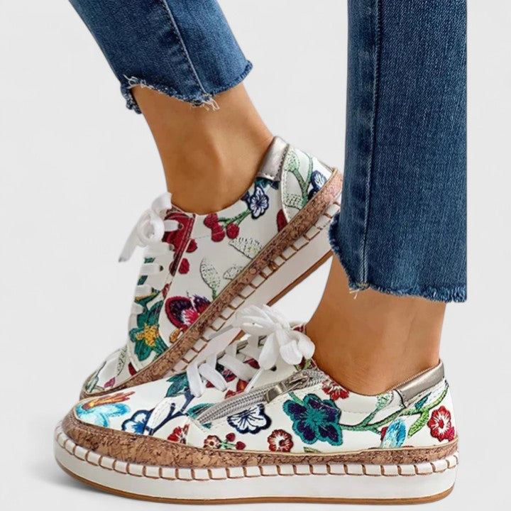 Stylish Floral Platform Sneakers for Women with Cork Espadrille Sole