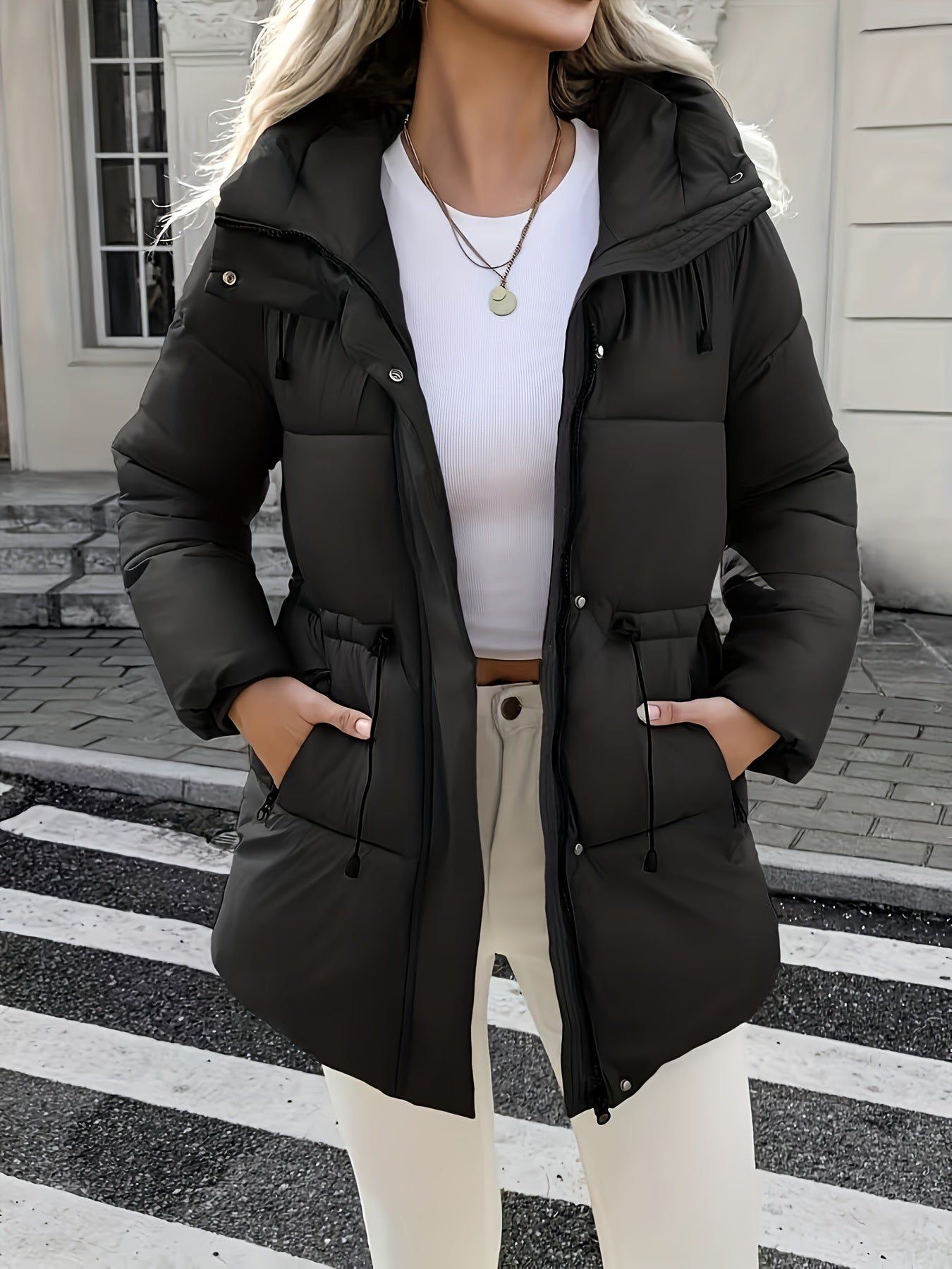Cozy Quilted Bread Ski Jacket for Women with Stand Collar Loose Puffer Warm Winter Style
