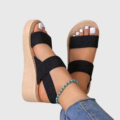 Comfortable Orthopedic Sandals for Women with Double Elastic Strap Espadrille Platform Open Toe Casual Style
