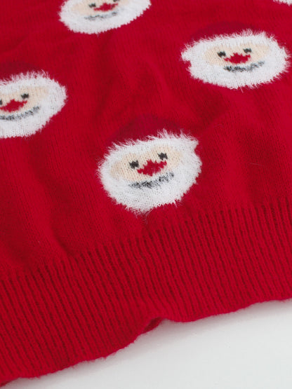 Cozy Red Santa Print Christmas Tacky Sweater for Women with Crew Neck Long Sleeve Oversized Knit Style