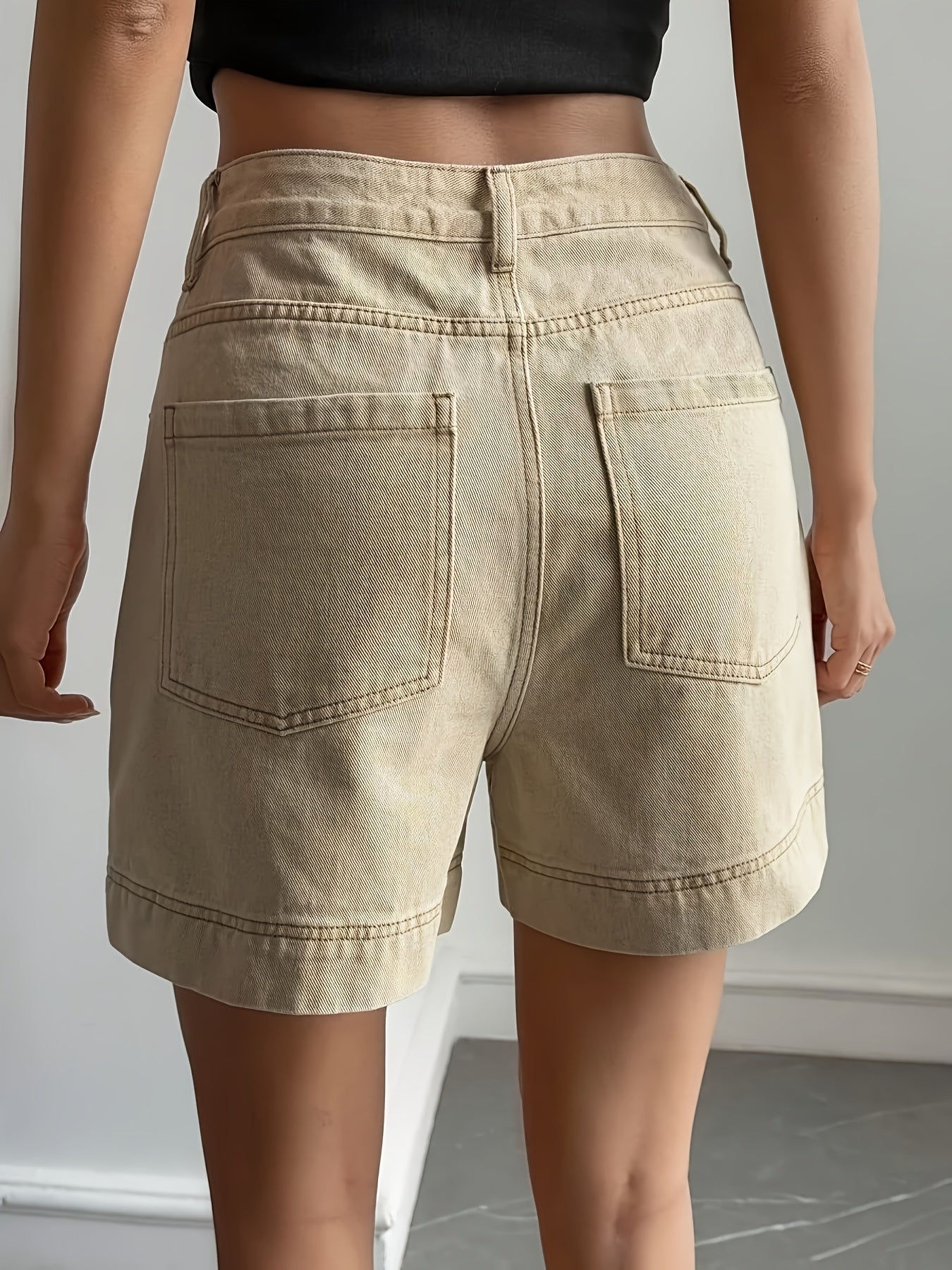 Effortless Khaki Shorts for Women with High Waist Button Front Wide Leg Cuffed Casual Style