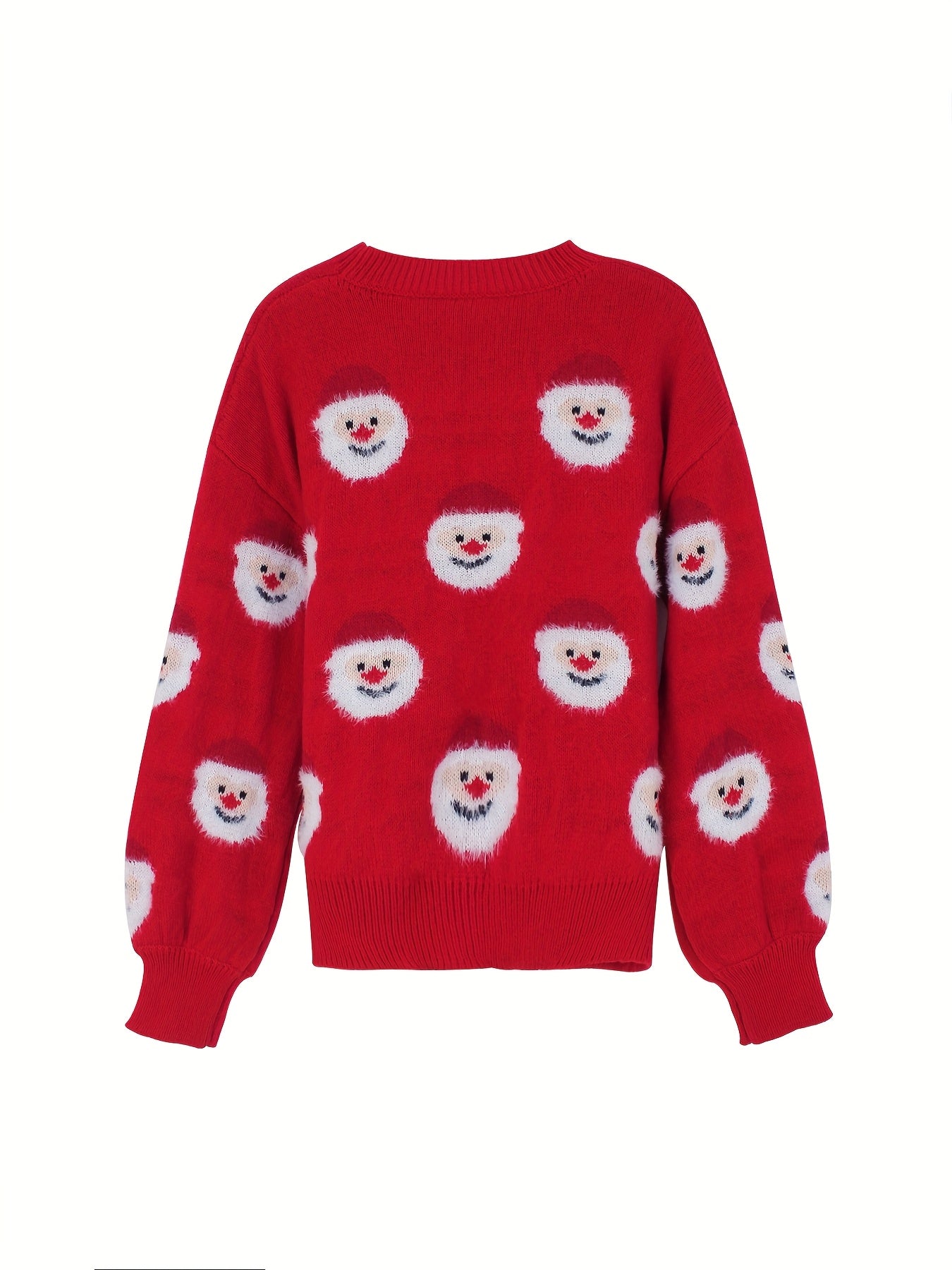 Cozy Red Santa Print Christmas Tacky Sweater for Women with Crew Neck Long Sleeve Oversized Knit Style