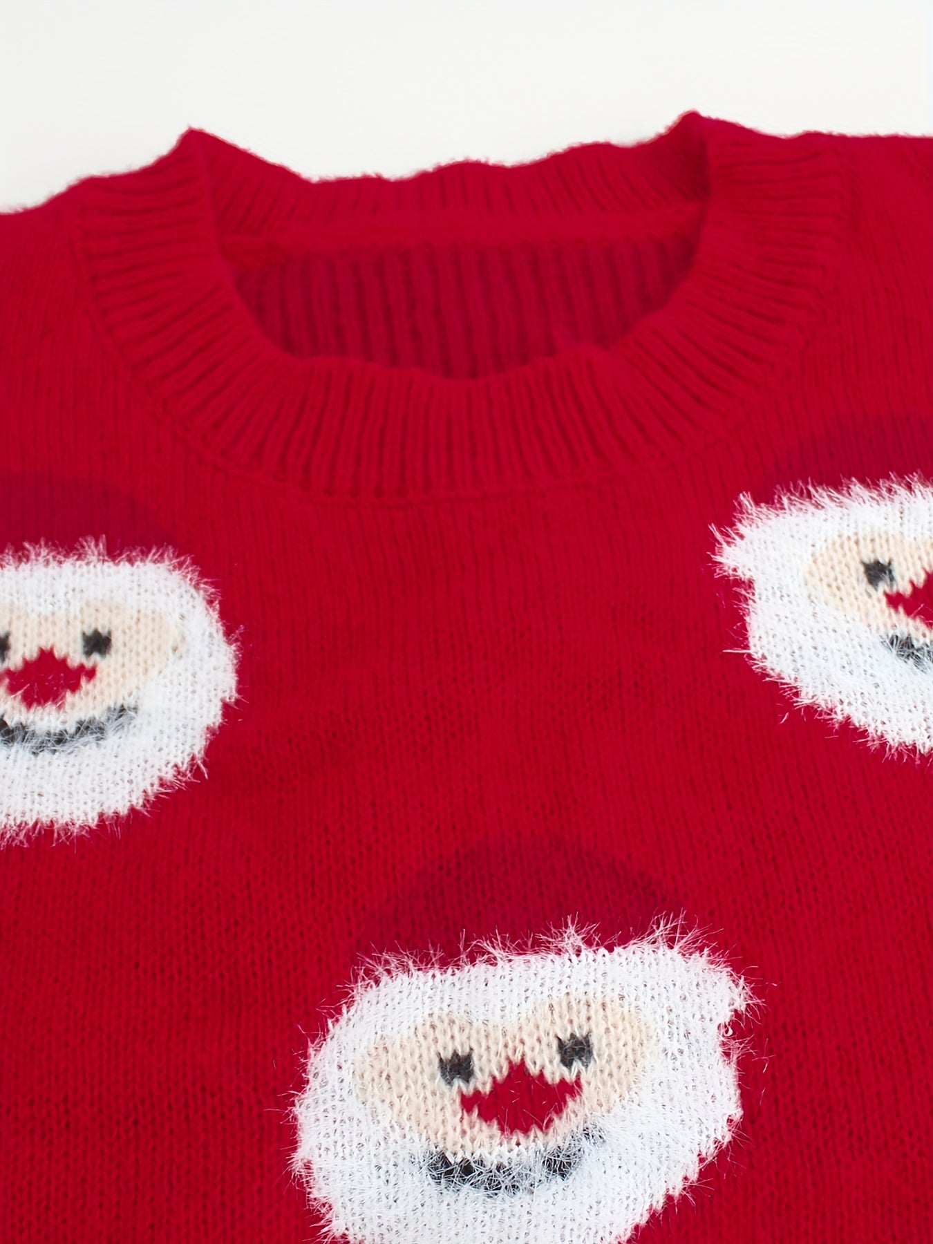 Cozy Red Santa Print Christmas Tacky Sweater for Women with Crew Neck Long Sleeve Oversized Knit Style