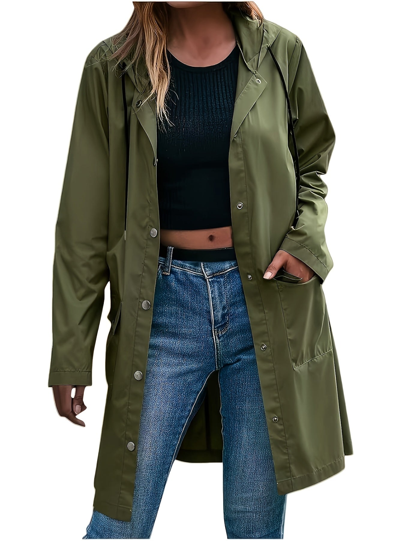 Effortless Trench Coat for Women with Hooded Button Front Longline Pocket Style