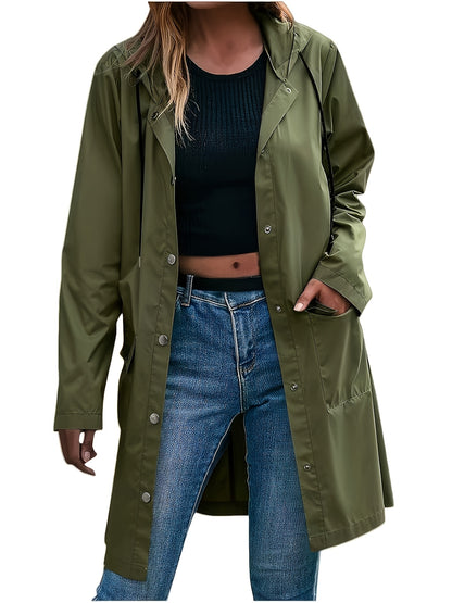 Effortless Trench Coat for Women with Hooded Button Front Longline Pocket Style